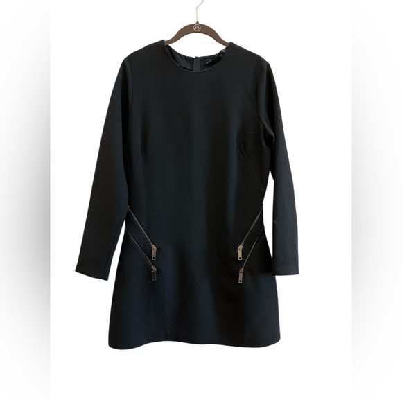 ZARA Woman Black Long Sleeve Zip Pocket Bodycon Dress Stretch Size L - Picture 2 of 4